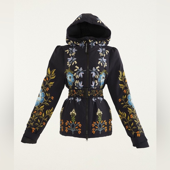 Farm Rio Black Winter Garden Hooded Belted Puffer Ski Jacket - Picture 7 of 8